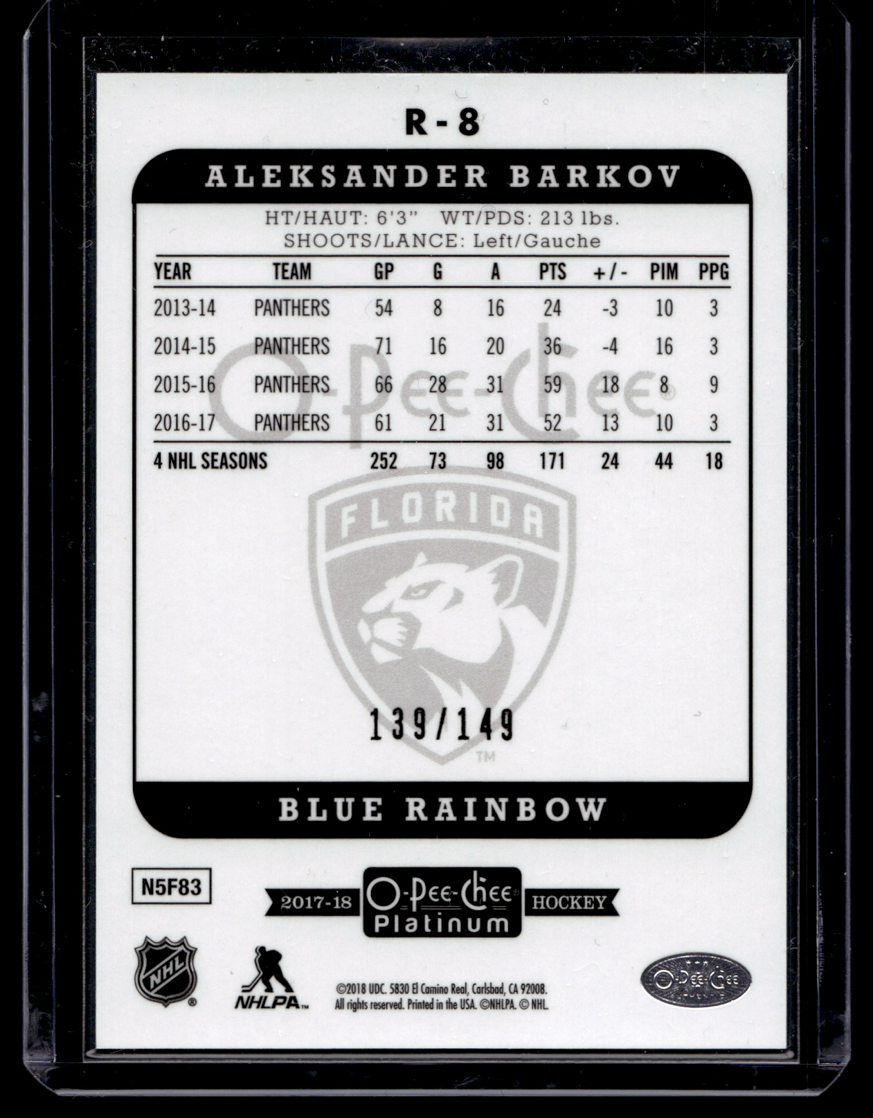 2017-18 Upper Deck OPC Platinum - Retro - Rainbow Blue - Aleksander Barkov #R-8 /149