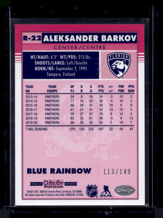 2020-21 Upper Deck OPC Platinum - Retro - Rainbow Blue - Aleksander Barkov #R-22 /149