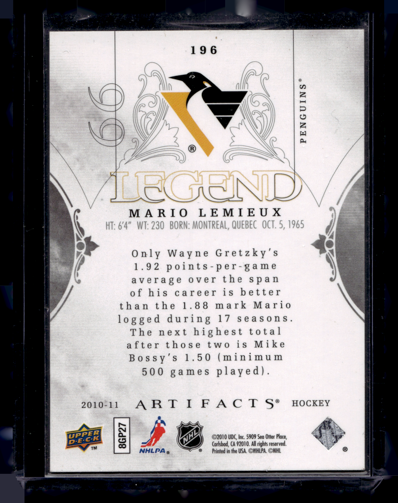 2010-11 Upper Deck Artifacts - Silver - Mario Lemieux #196 /25