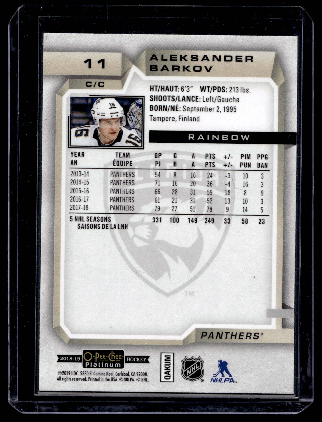 2018-19 Upper Deck OPC Platinum - Rainbow - Aleksander Barkov #11