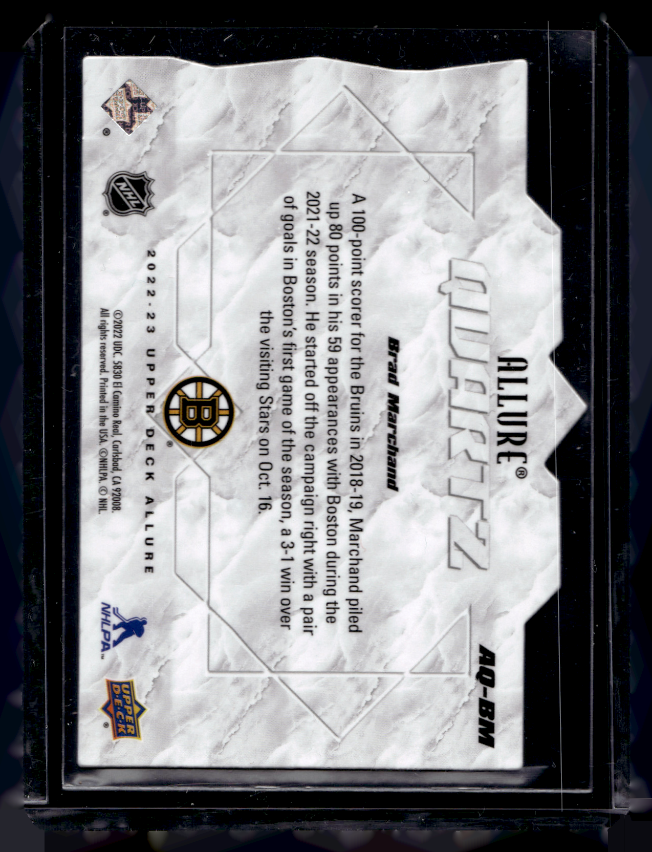 2022-23 Upper Deck Allure - Quartz - Brad Marchand #AQ-BM