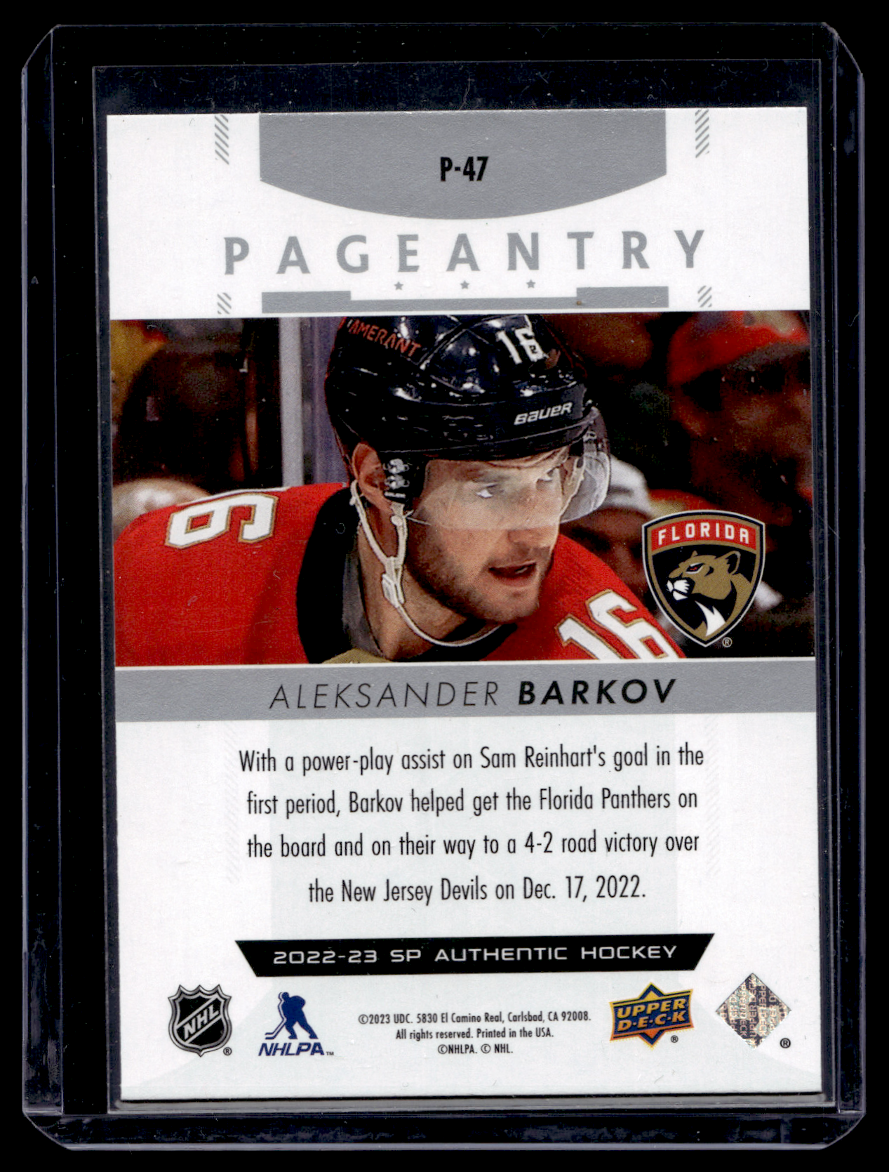 2022-23 Upper Deck SP Authentic - Pageantry - Aleksander Barkov #P-47