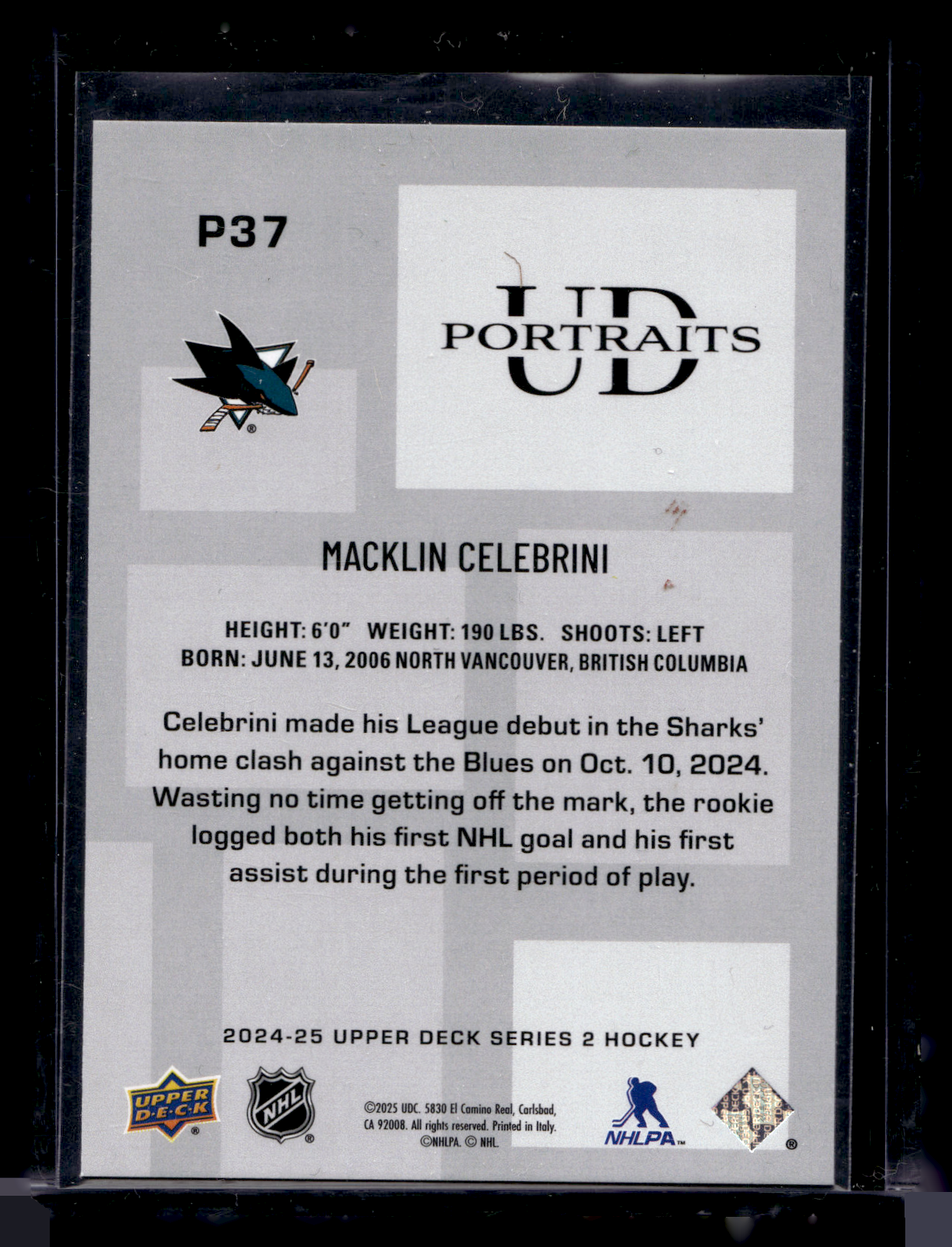 2024-25 Upper Deck Series 2 - UD Portraits - Macklin Celebrini #P37 RY