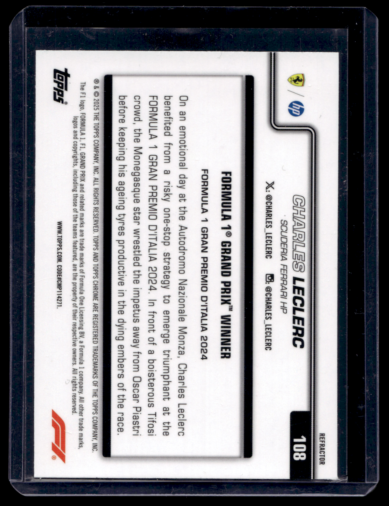 2025 Topps Chrome Formula 1 - Refractor - Grand Prix Winners - Charles Leclerc #108