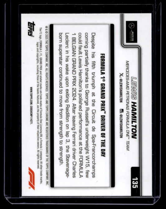 2025 Topps Chrome Formula 1 - Aqua Checker Flag Refractor - Grand Prix Driver of the Day - Lewis Hamilton #135 /199