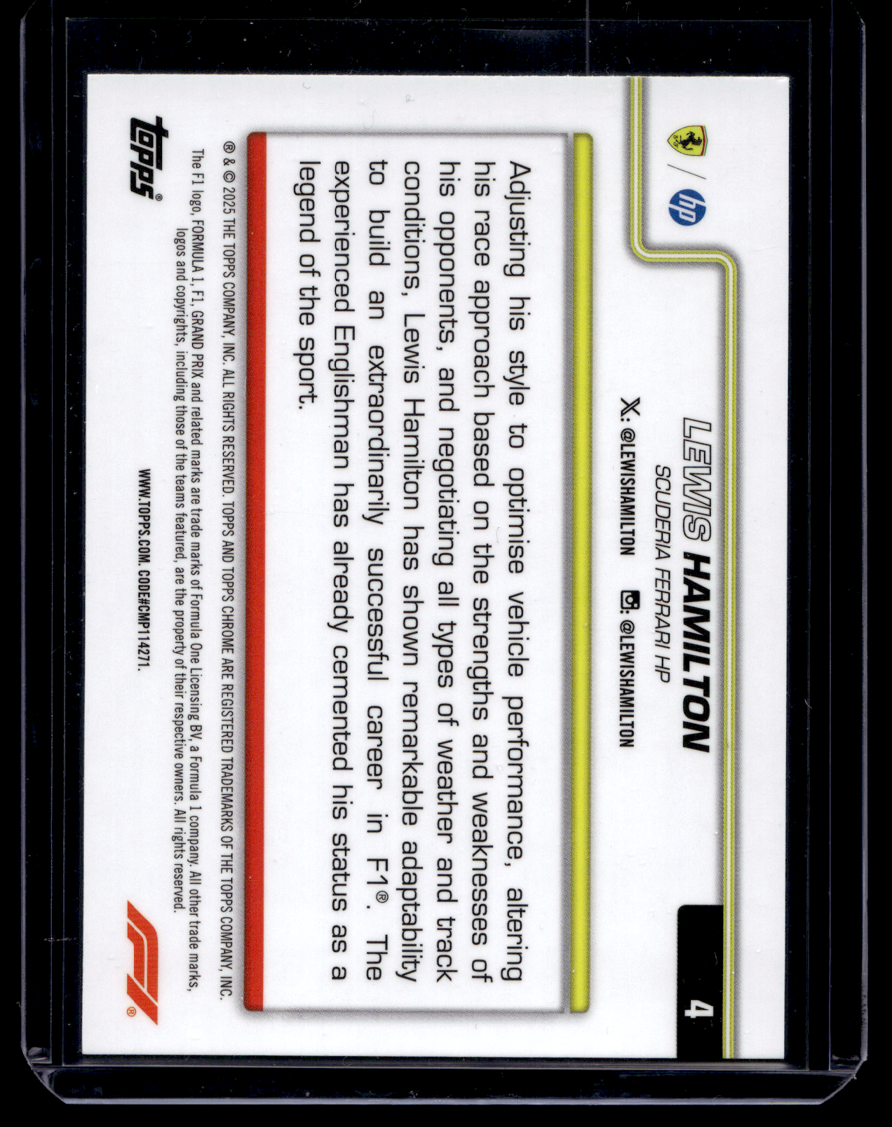 2025 Topps Chrome Formula 1 - Aqua Checker Flag Refractor - F1 Drivers - Lewis Hamilton #4 /199