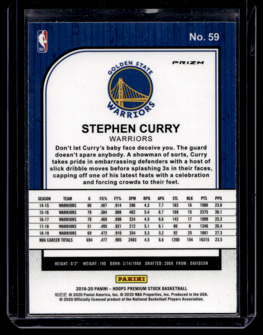 2019-20 Panini NBA Hoops Premium Stock - Silver Prizm - Stephen Curry #59