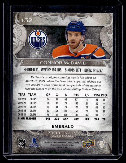 2024-25 Upper Deck Artifacts - Emerald - Stars - Connor McDavid #152 /149