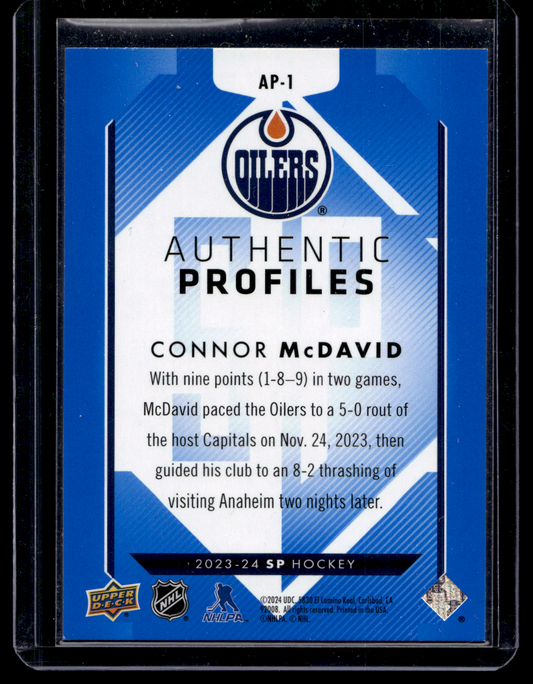 2023-24 Upper Deck SP - Retail Authentic Profiles - Blue - Connor McDavid #AP-1