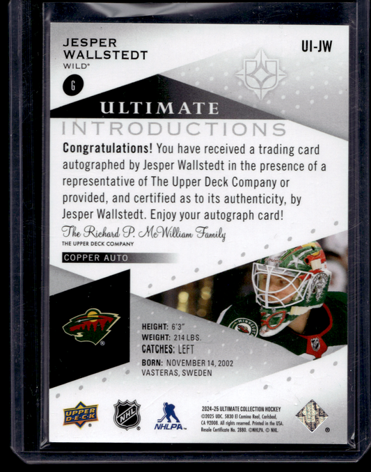 2024-25 Upper Deck Ultimate Collection - Ultimate Introductions - Autographs - Jesper Wallstedt #UI-JW RY