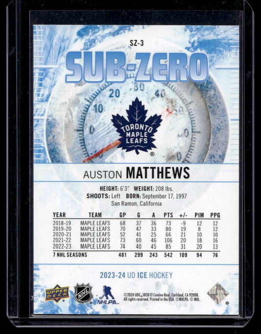 2023-24 Upper Deck Ice - Sub Zero - Auston Matthews #SZ-3