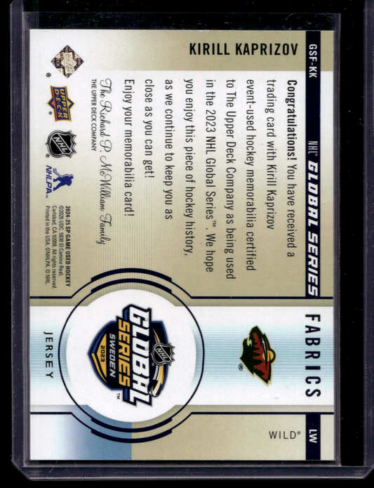 2024-25 Upper Deck SP Game Used - 2023 Global Series Sweden Fabrics - Kirill Kaprizov #GSF-KK