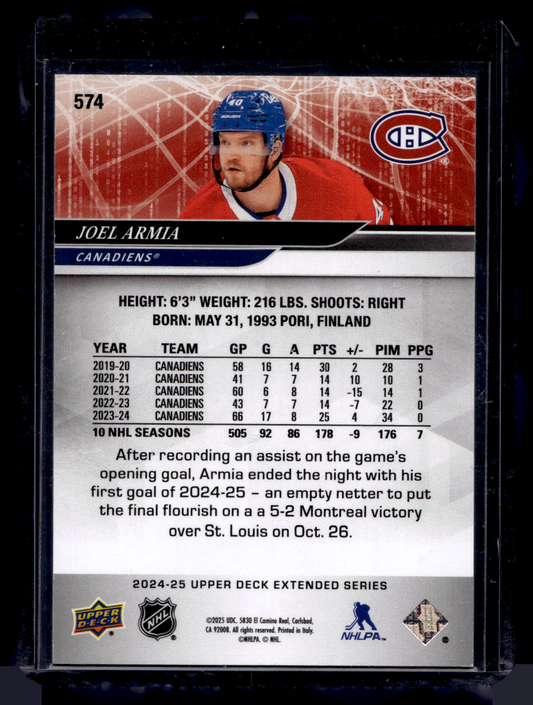 2024-25 Upper Deck - Extended Series - Exclusives - Joel Armia #574 /100