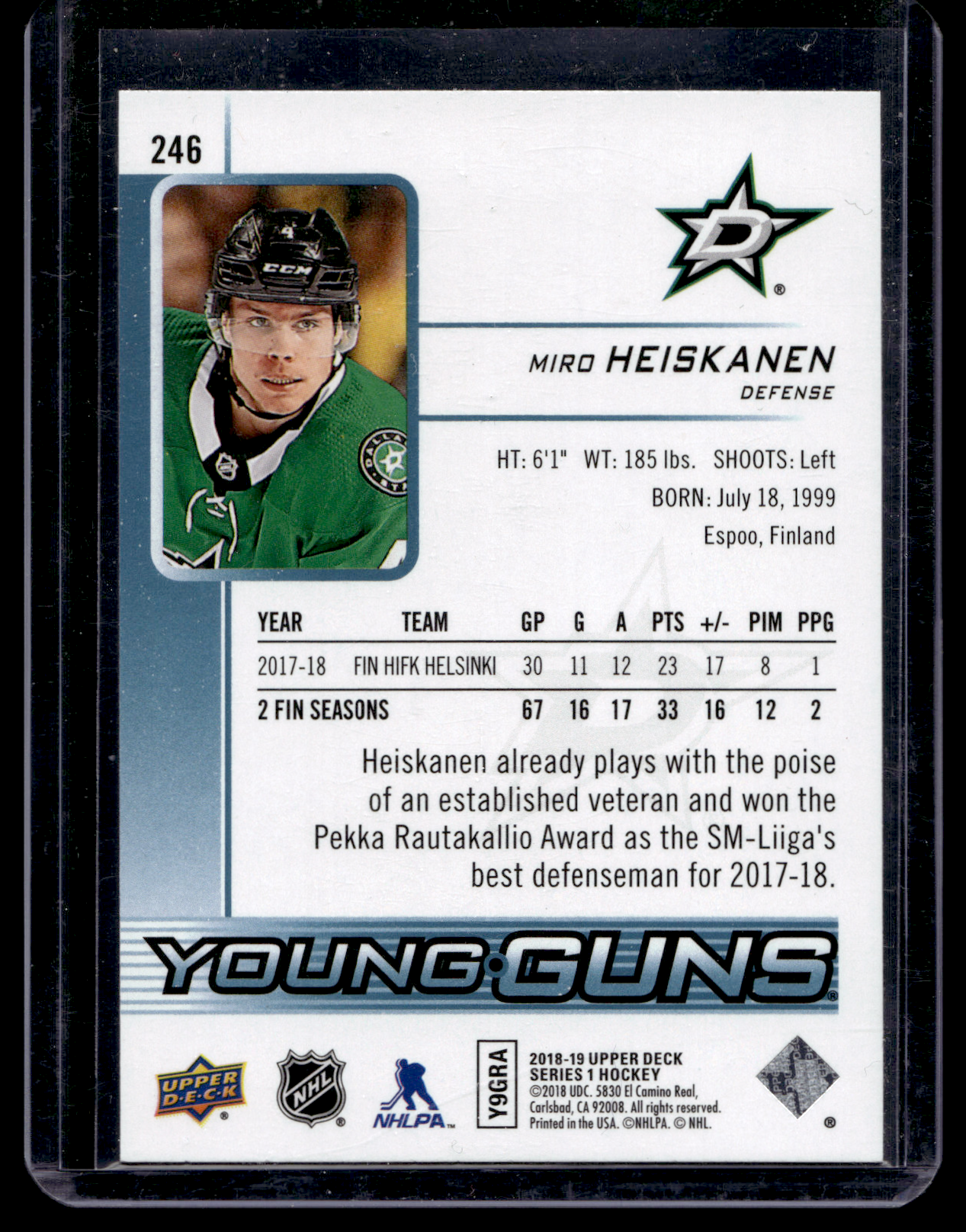2018-19 Upper Deck Young Guns - Miro Heiskanen #246 RC