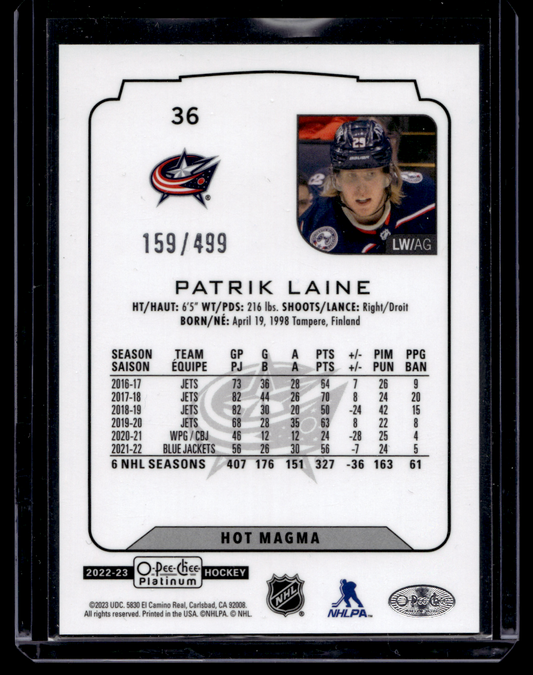 2022-23 Upper Deck OPC Platinum - Hot Magma - Patrik Laine #36 /499