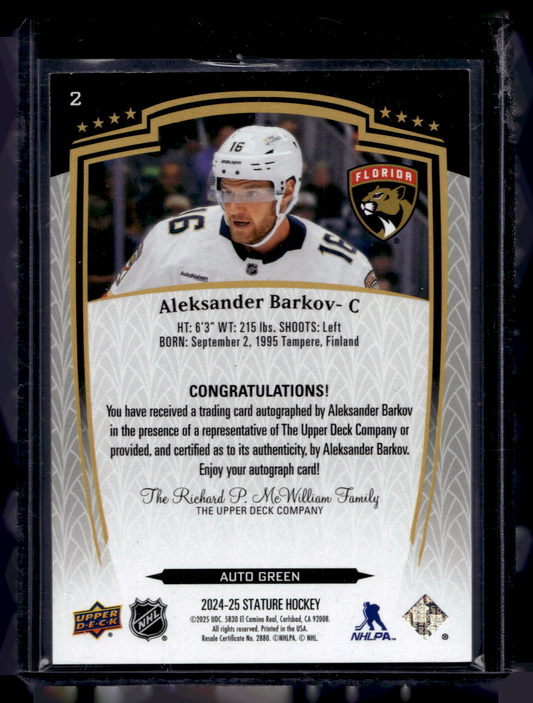 2024-25 Upper Deck Stature - Green Autographs - Aleksander Barkov #2 /199