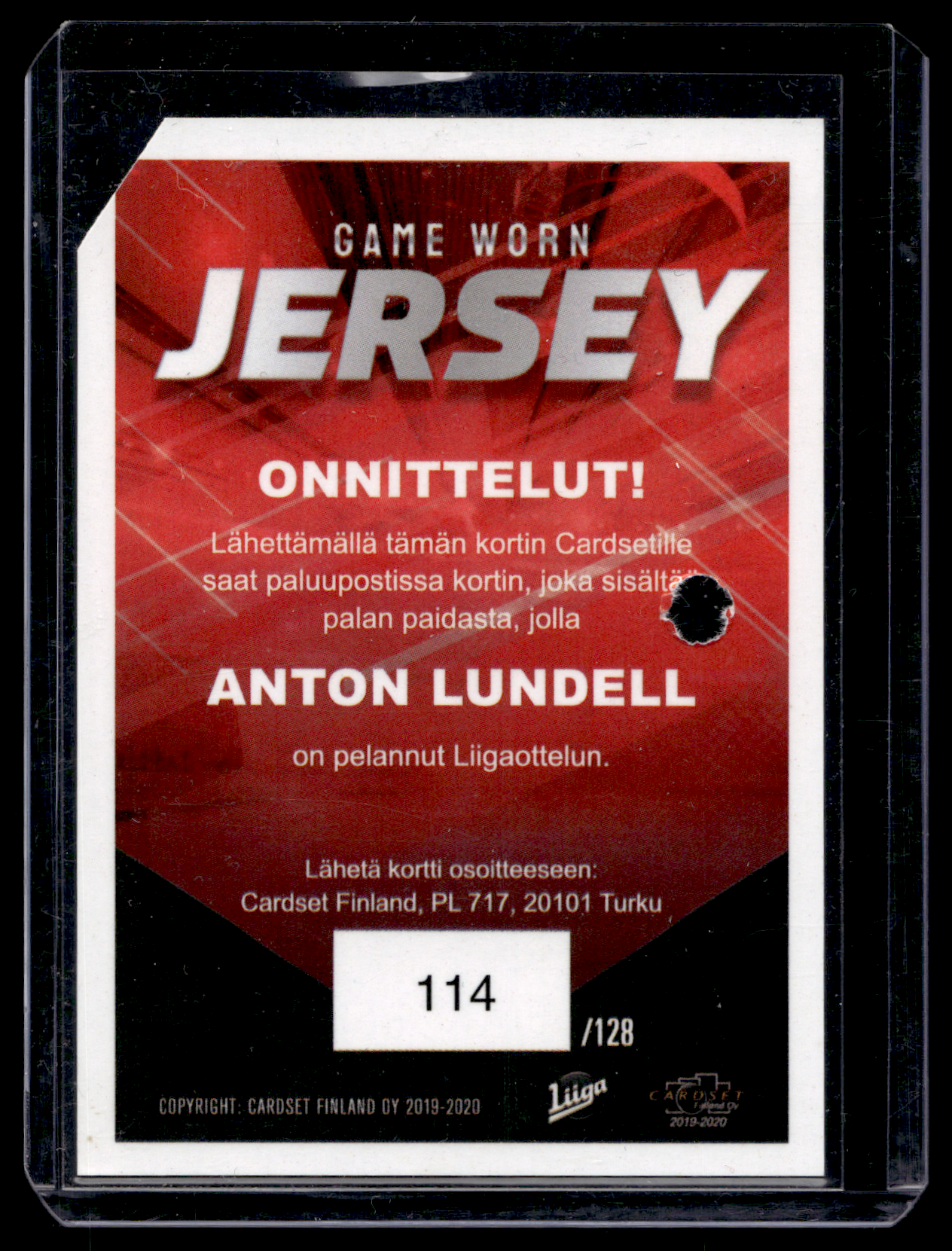 2019-20 Cardset - Game Worn Jersey - Anton Lundell /128