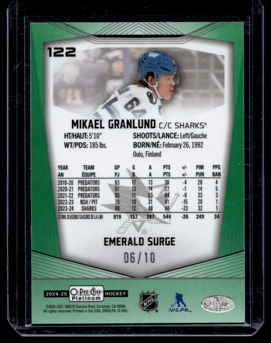 2024-25 Upper Deck Platinum - Emerald Surge - Mikael Granlund #122 /10
