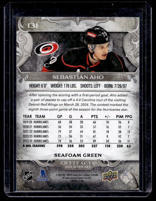 2024-25 Upper Deck Artifacts - Seafoam Green - Sebastian Aho #131 /10