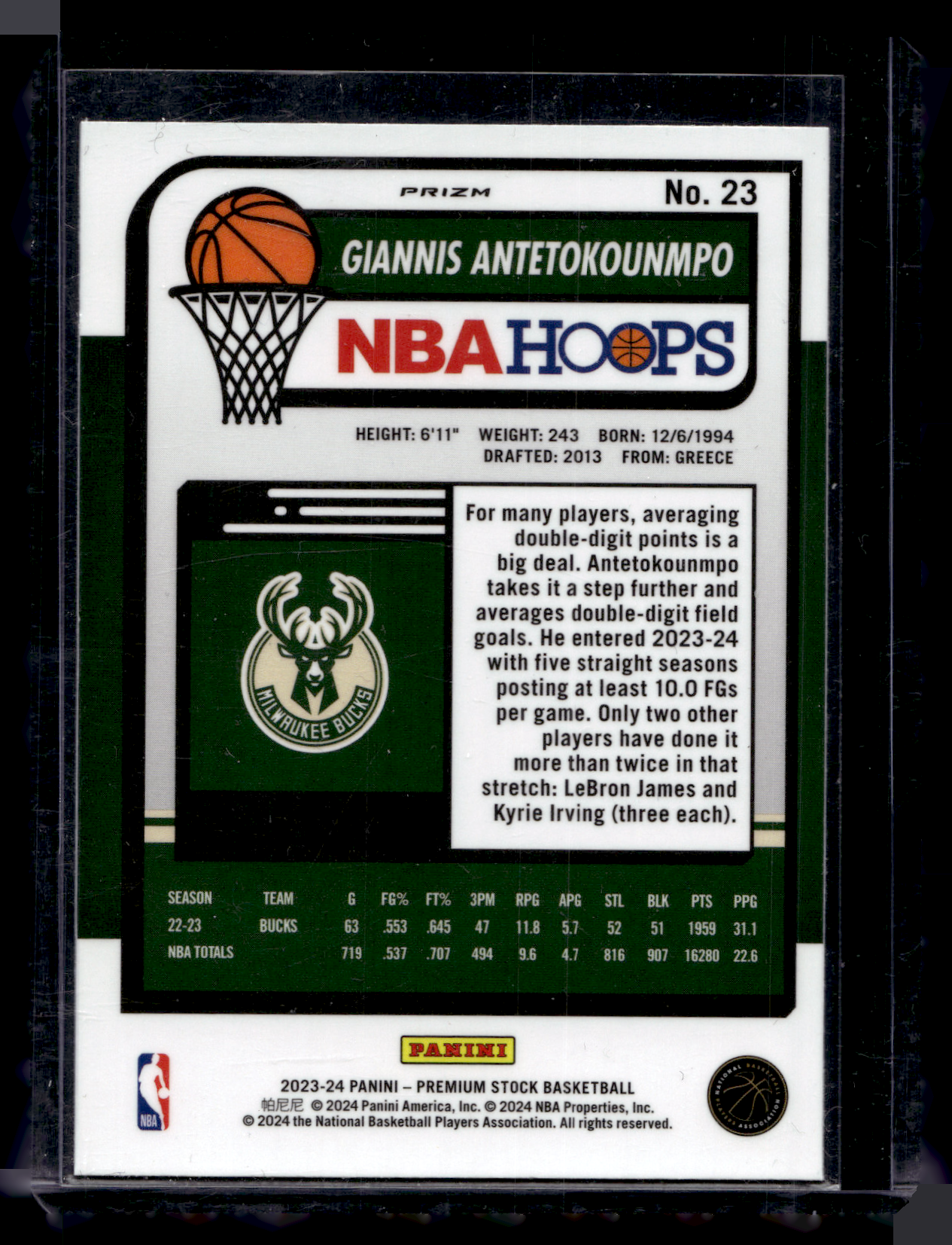 2023-24 Panini NBA Hoops Premium Stock - Ice Prizm - Giannis Antetokounmpo #23