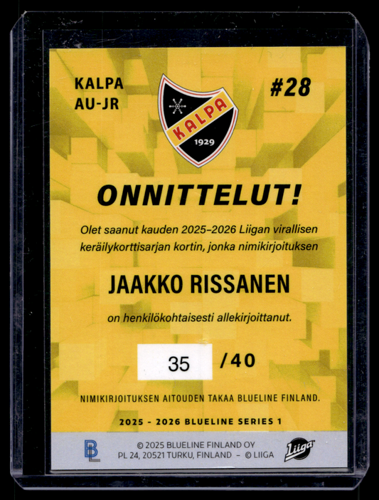 2025-26 Blueline Signature Gold - Jaakko Rissanen #AU-JR