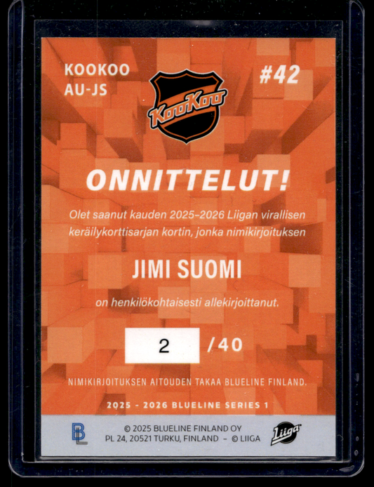 2025-26 Blueline Signature Gold - Jimi Suomi #AU-JS
