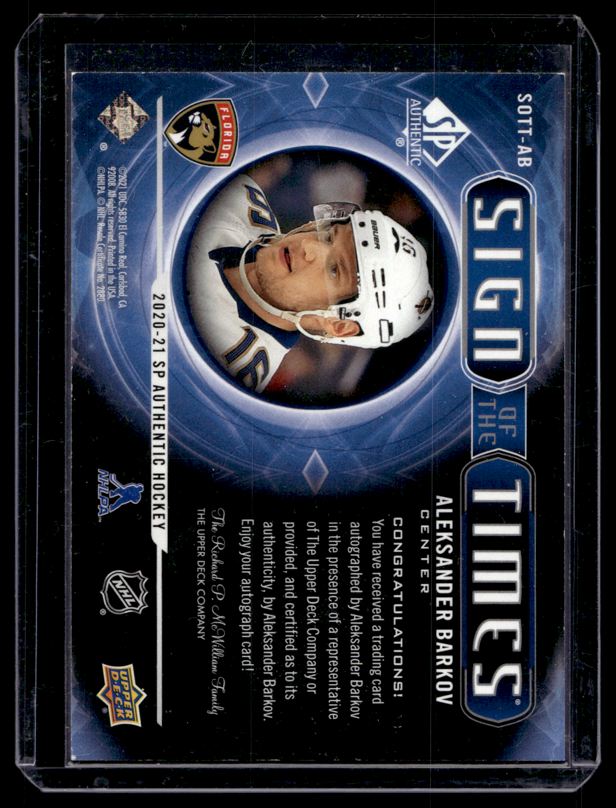 2020-21 Upper Deck SP Authentic - Sign of the Times - Black - Aleksander Barkov #SOTT-AB /15