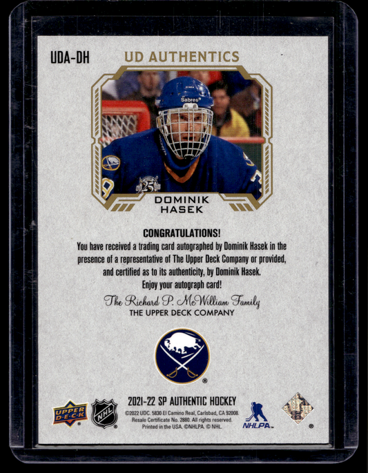 2021-22 Upper Deck SP Authentic - UD Authentics - Dominik Hasek #UDA-DH