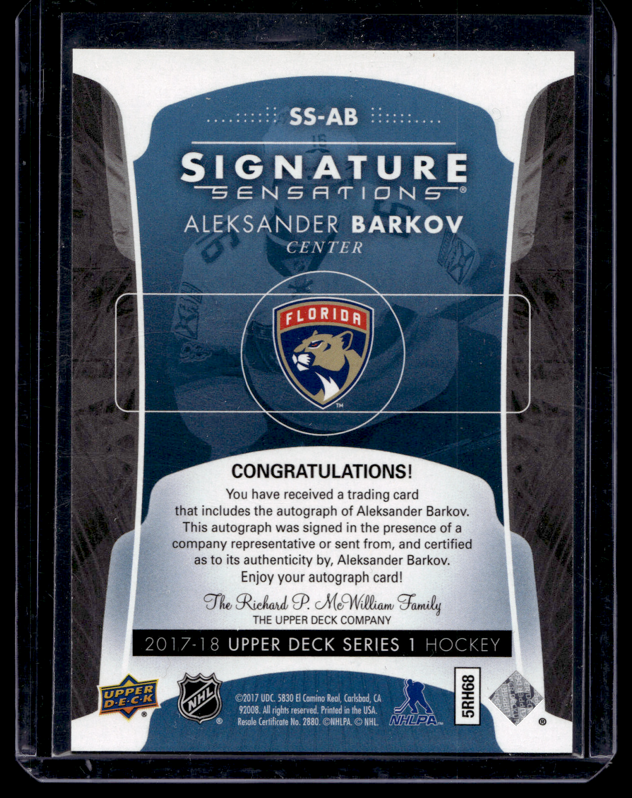2017-18 Upper Deck - Signature Sensations - Aleksander Barkov #SS-AB