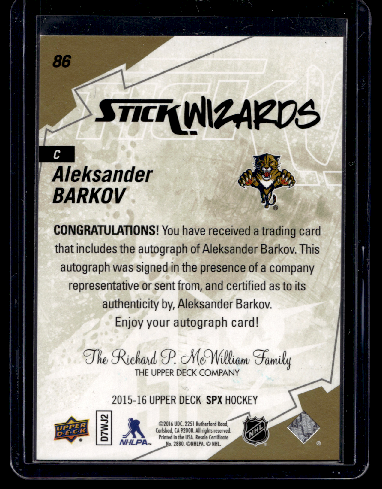 2015-16 Upper Deck SPx - Autographs - Stick Wizards - Aleksander Barkov #86