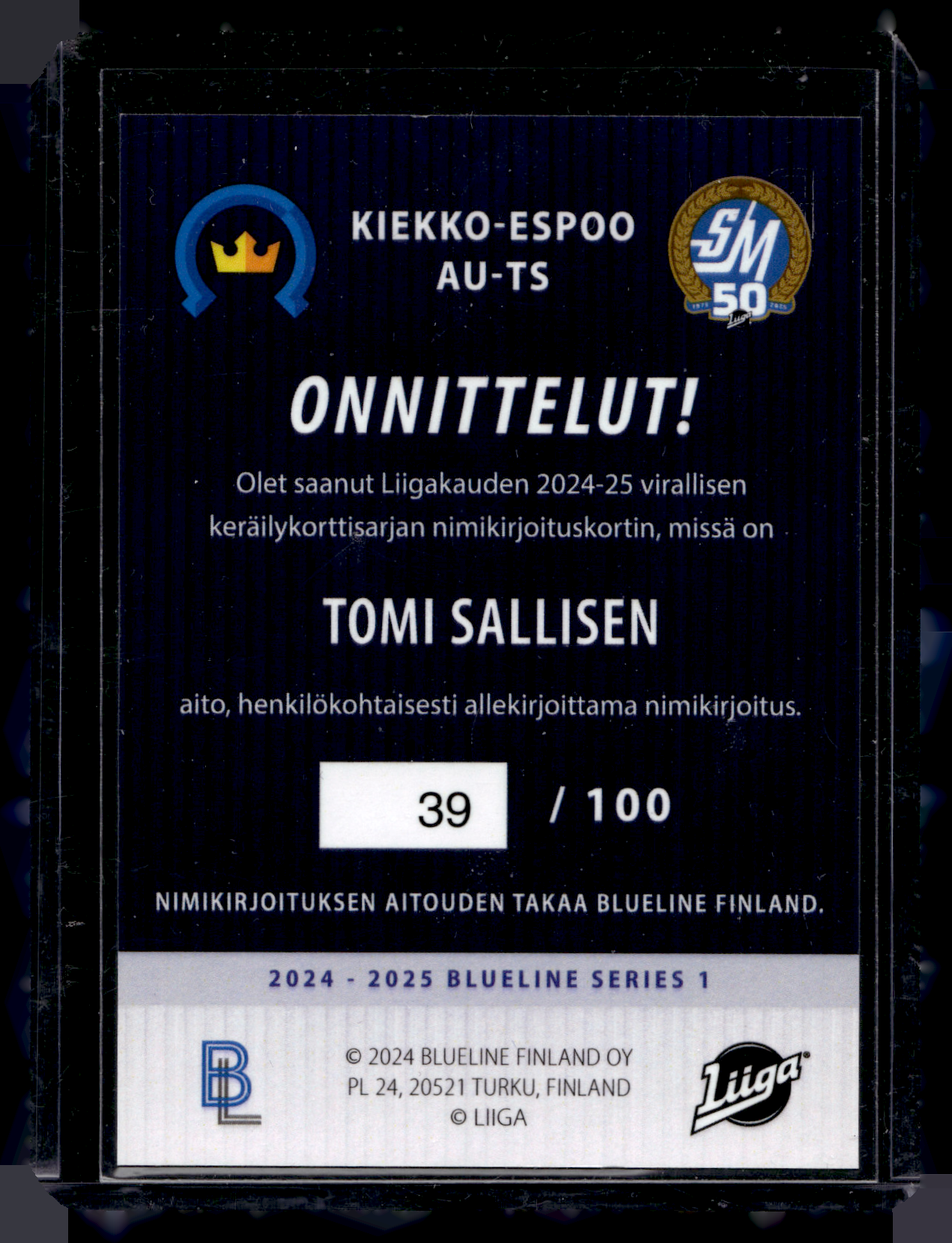 2024-25 Blueline Signature Silver - Tomi Sallinen #AU-TS /100