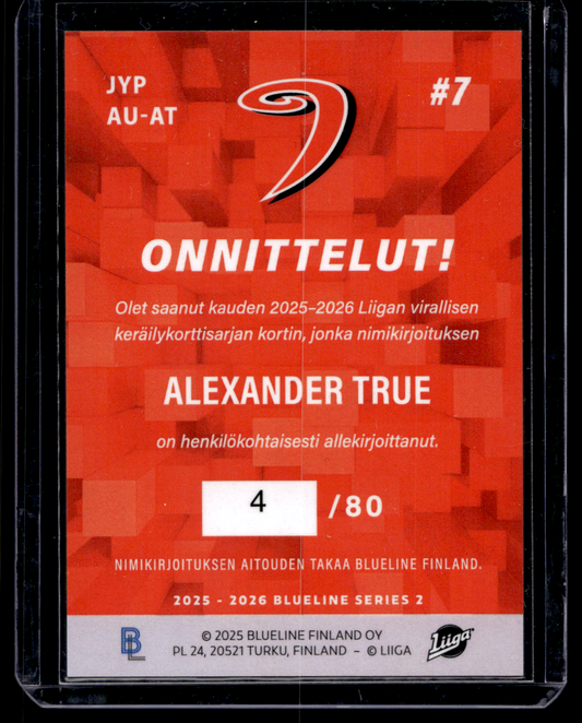 2025-26 Blueline Signature Silver - Alexander True #AU-AT /80