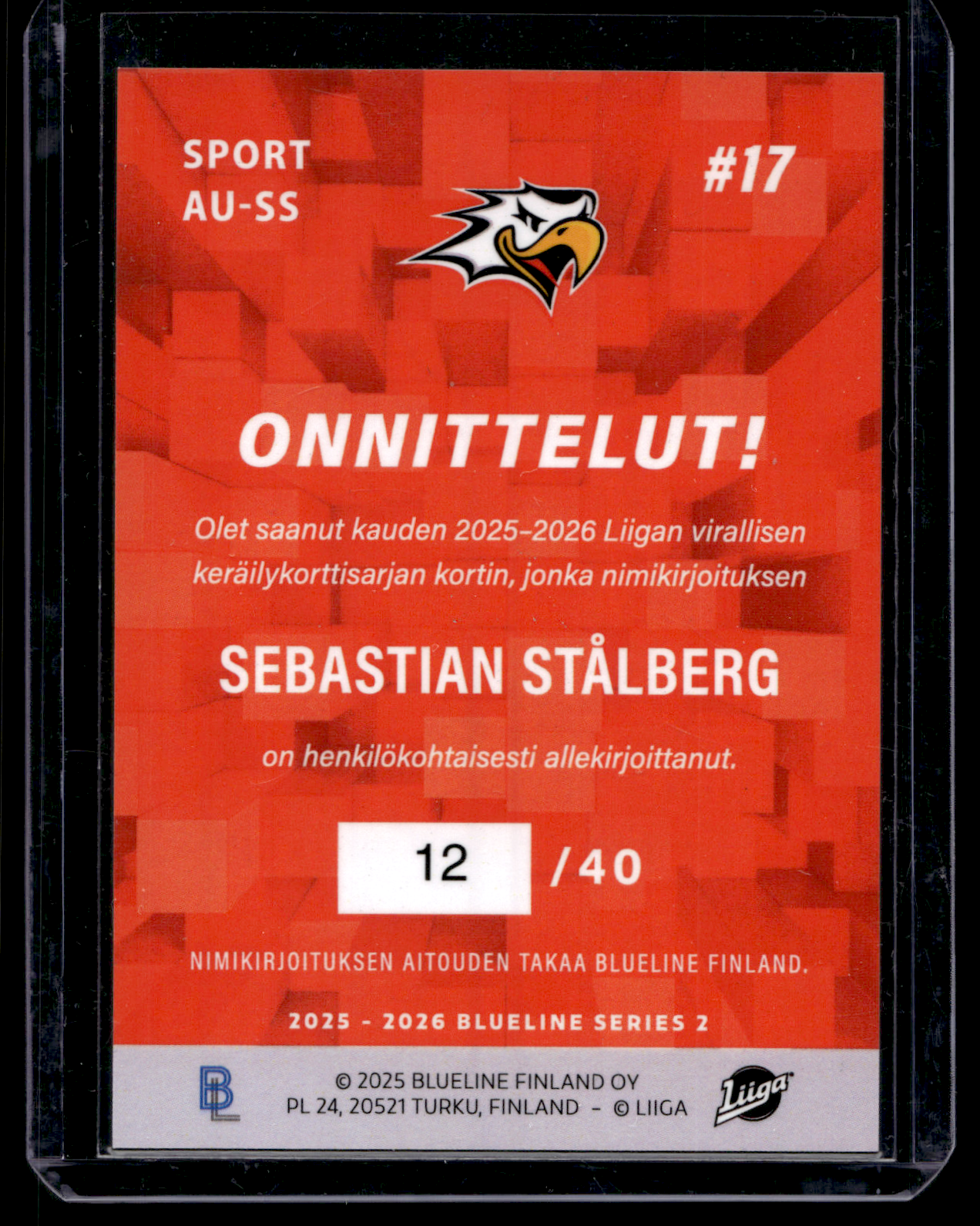2025-26 Blueline Signature Gold - Sebastian Stålberg #AU-SS /40