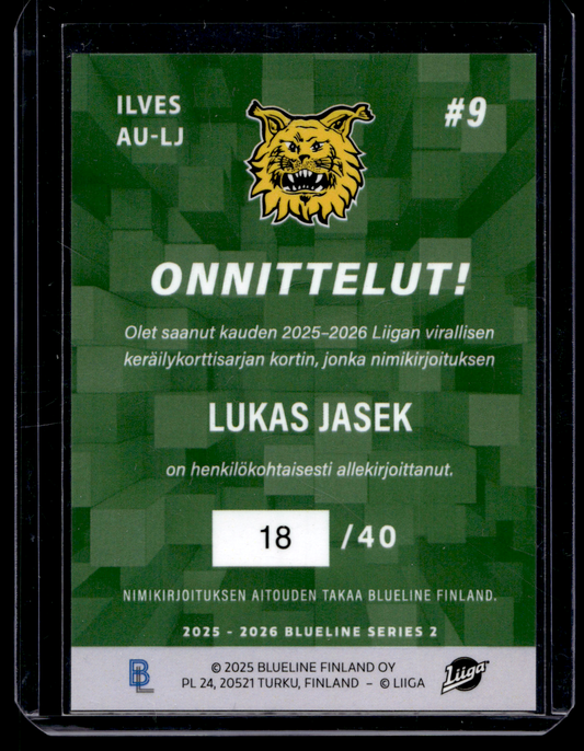 2025-26 Blueline Signature Gold - Lukas Jasek #AU-LJ /40