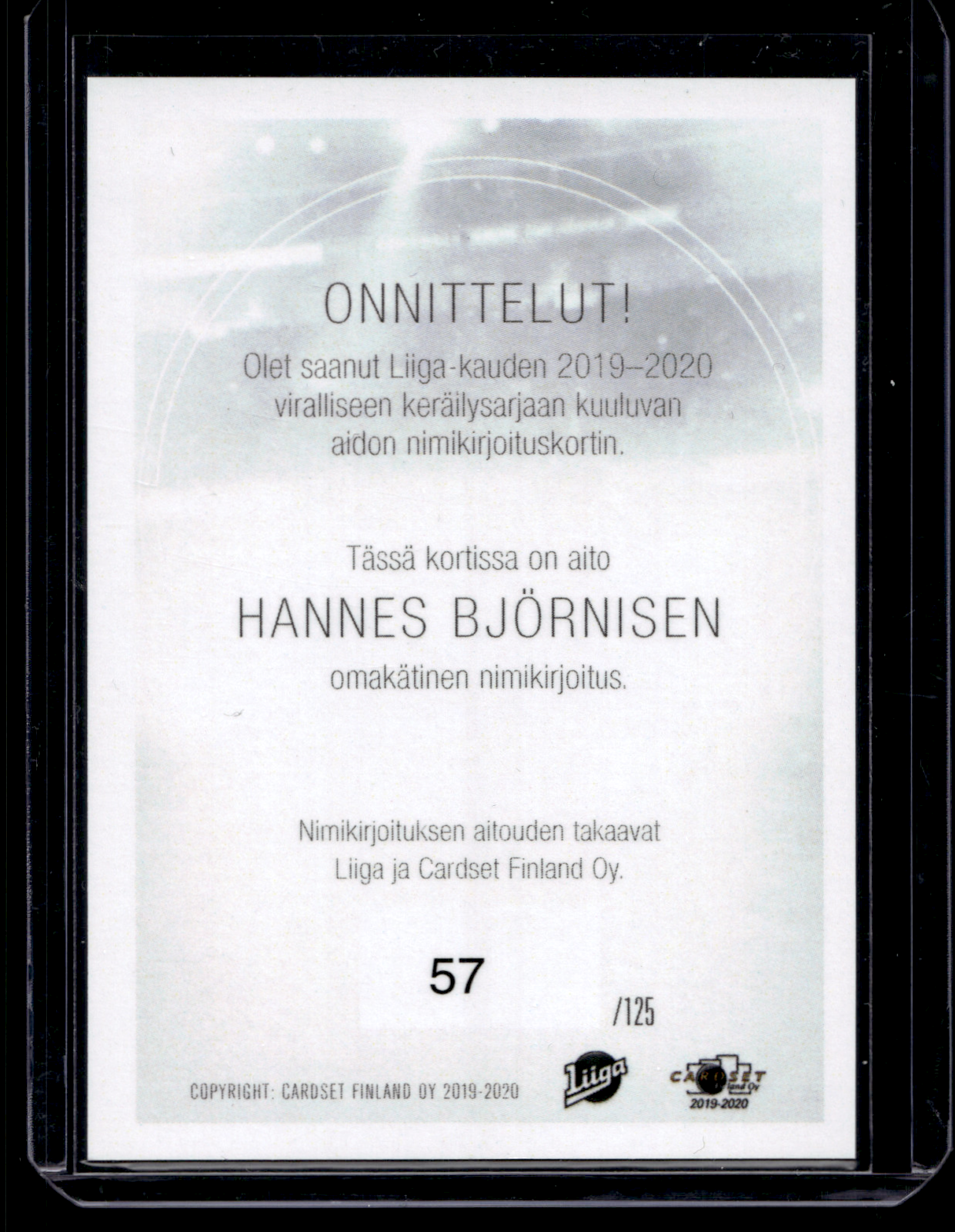 2019-20 Cardset Signature - Hannes Björninen /125