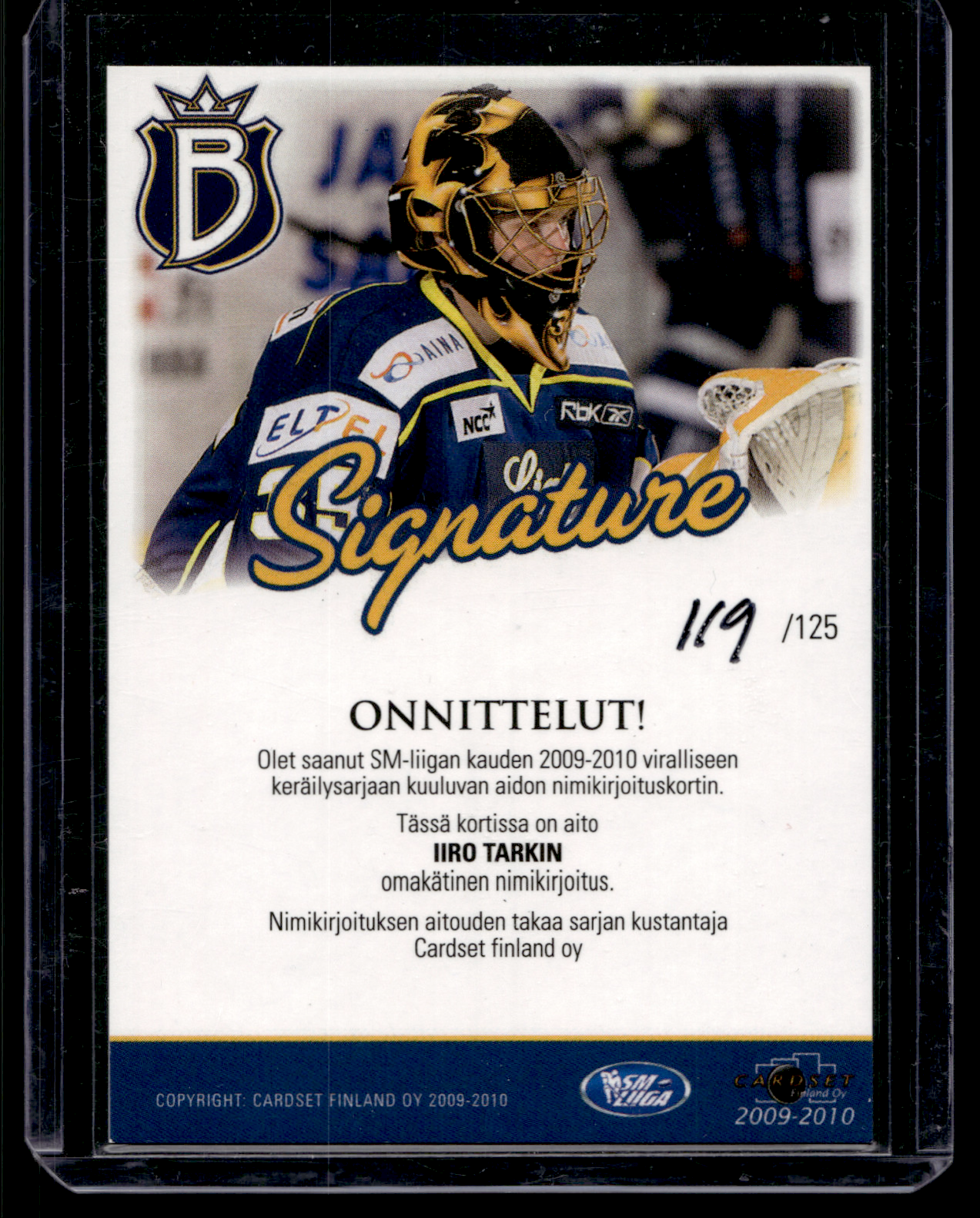 2009-10 Cardset Signature - Iiro Tarkki /125