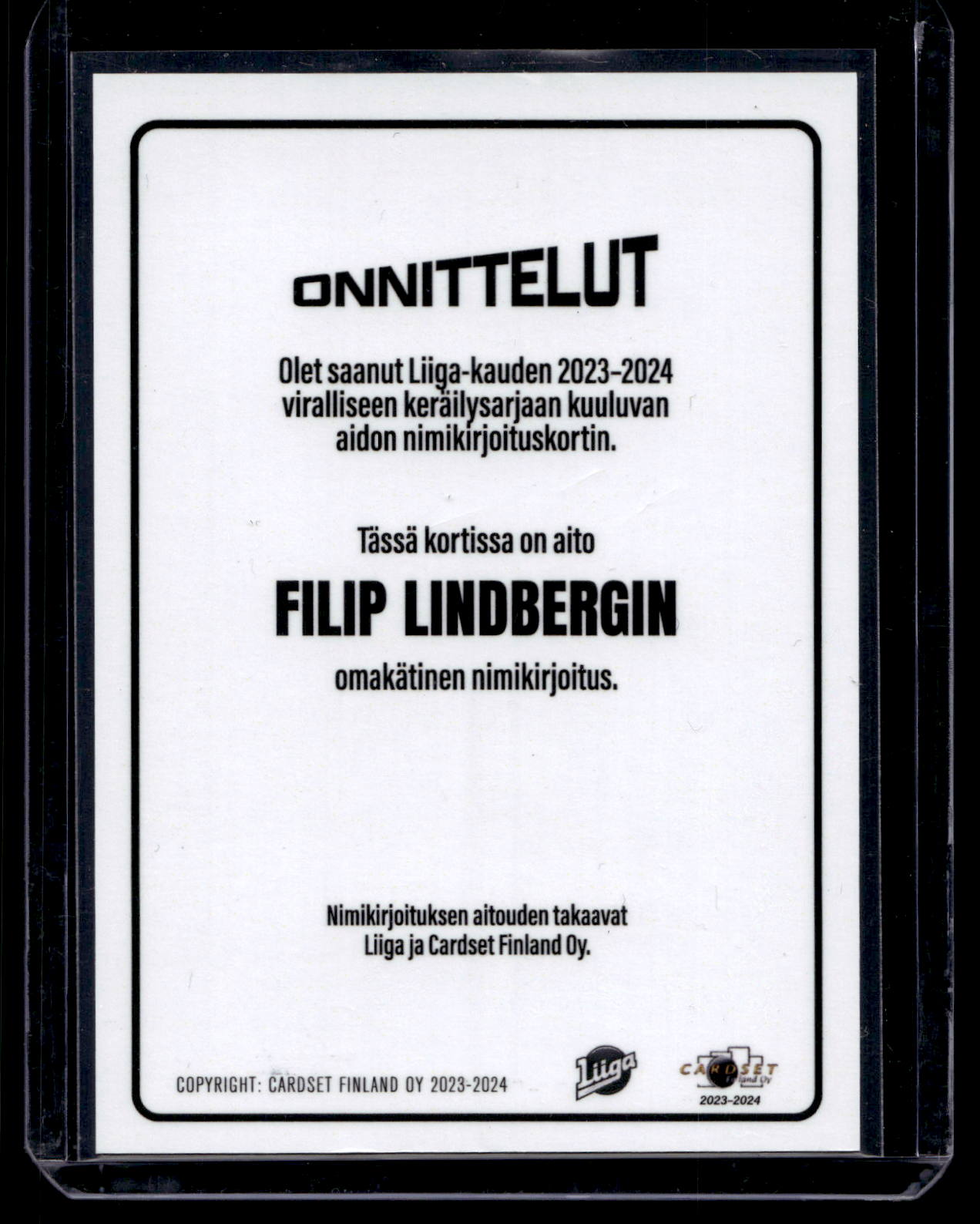 2023-24 Cardset Signature - Filip Lindberg /100