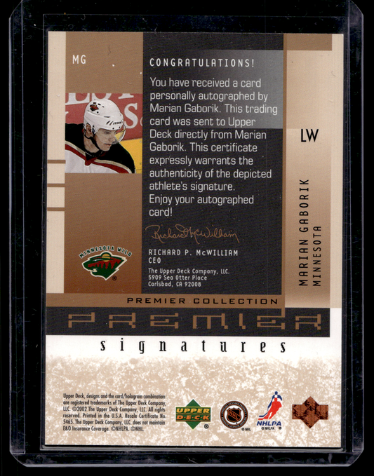 2001-02 Upper Deck Premier Collection - Premier Signatures - Marian Gaborik #MG