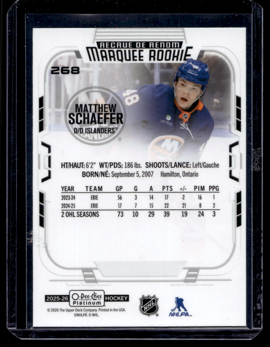 2025-26 Upper Deck OPC Platinum - Marquee Rookies - Matthew Schaefer #268 RC