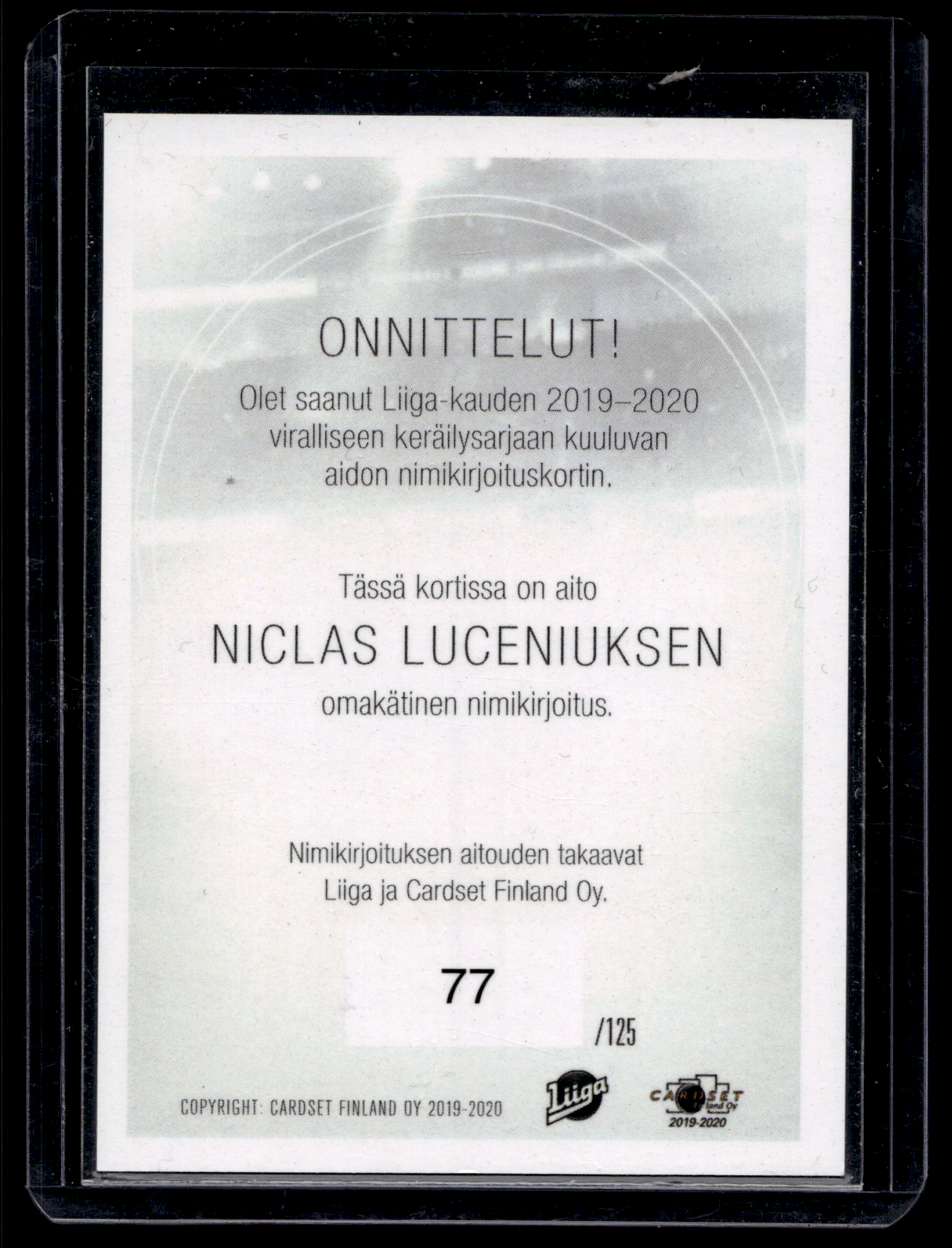 2019-20 Cardset Signature - Niclas Lucenius /125