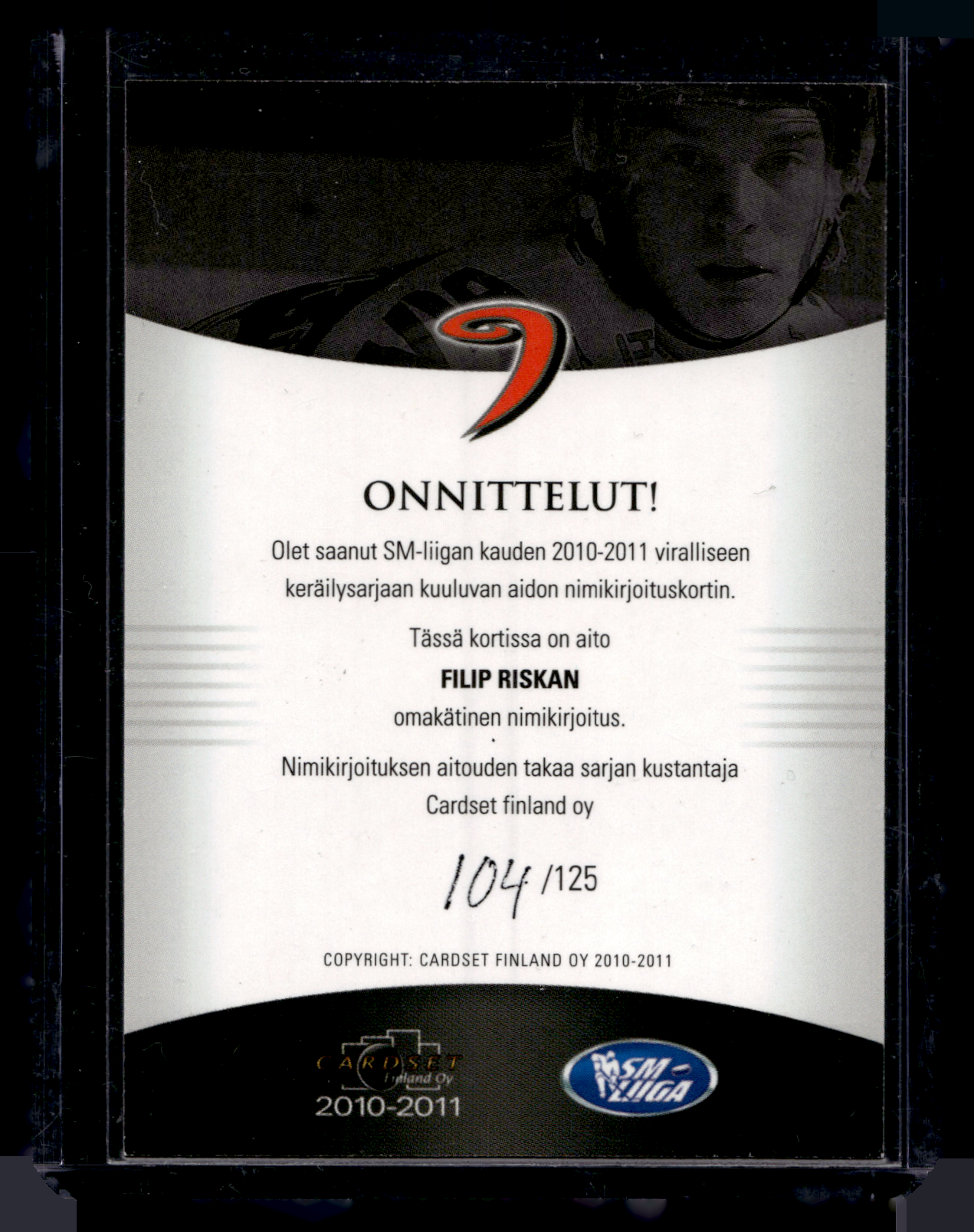 2010-11 Cardset Signature - Filip Riska /125