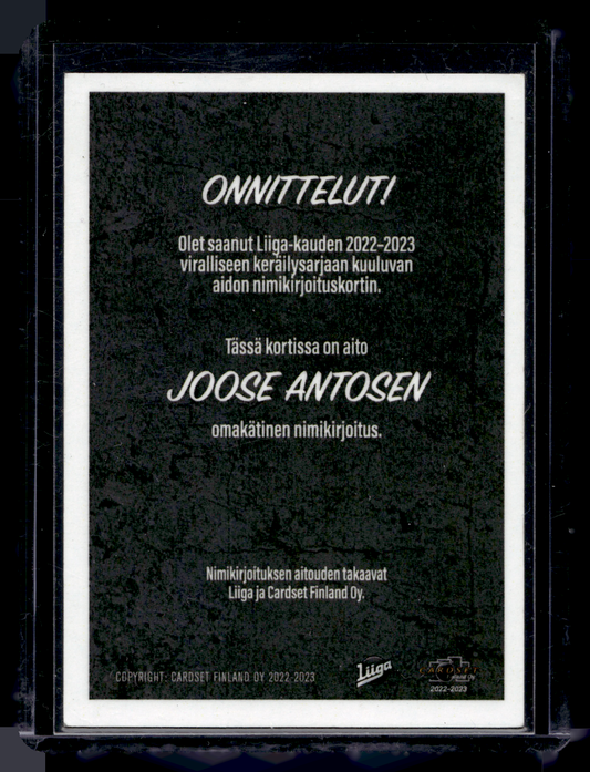2022-23 Cardset Signature - Joose Antonen /100