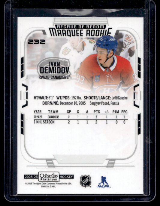 2025-26 Upper Deck OPC Platinum - Marquee Rookies - Ivan Demidov #232 RC