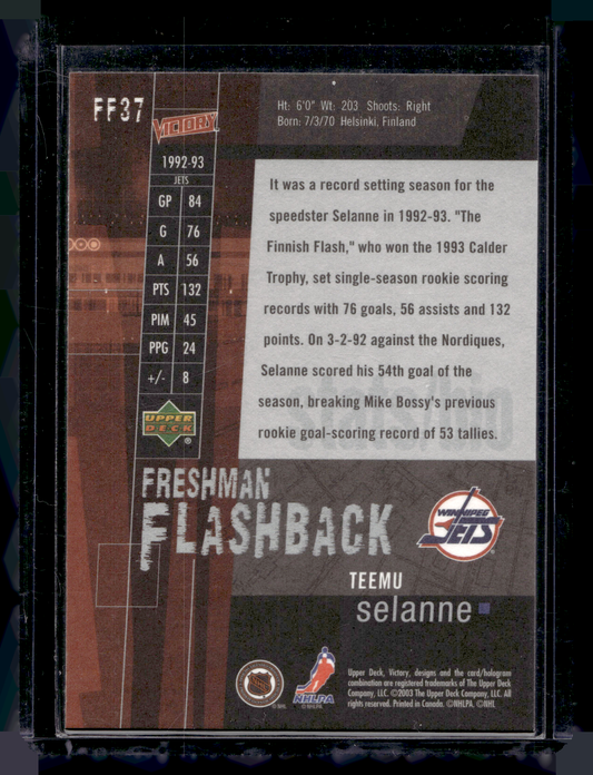 2003-04 Upper Deck Victory - Freshman Flashback - Teemu Selanne #FF37