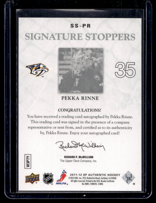 2011-12 Upper Deck SP Authentic - Signature Stoppers - Pekka Rinne #SS-PR /25