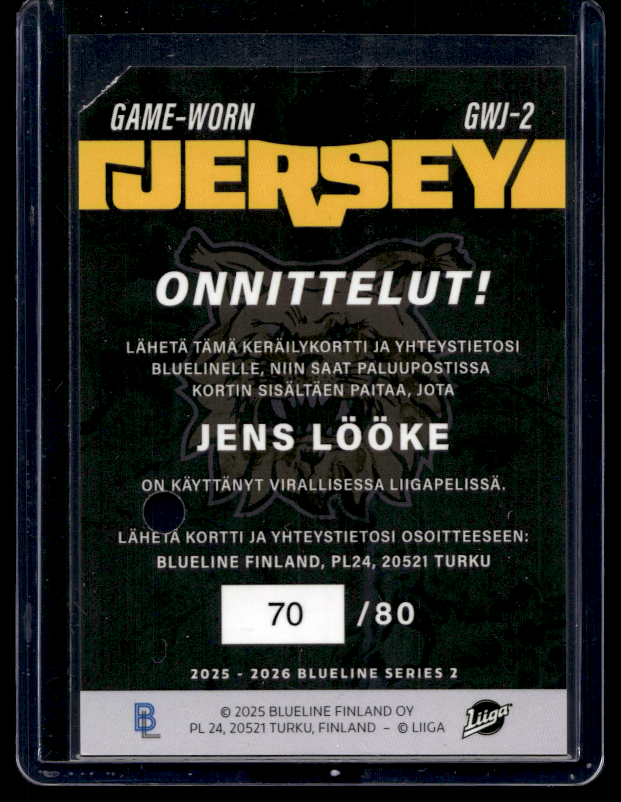 2025-26 Blueline Jersey - Jens Lööke #GWJ-2 /80