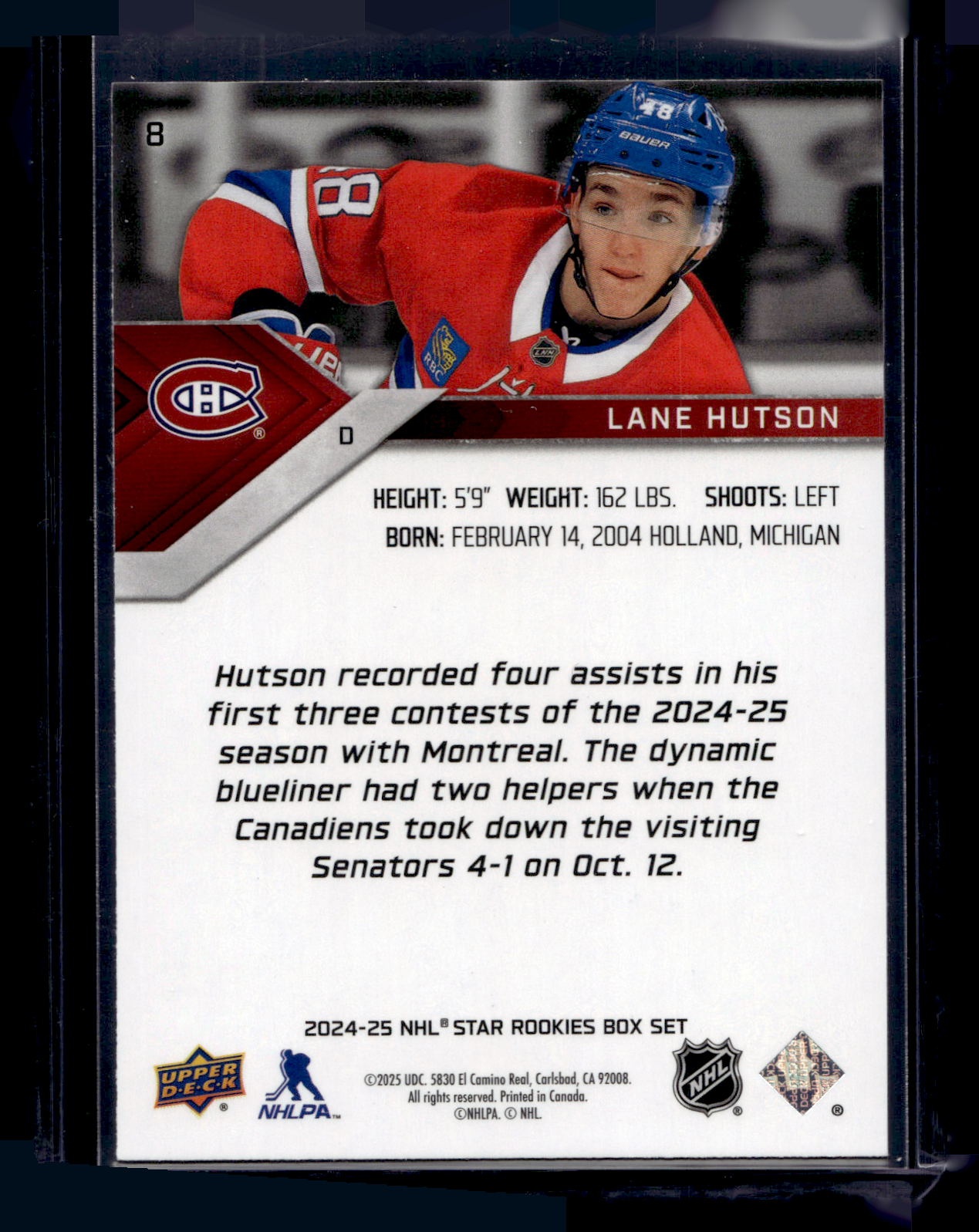 2024-25 Upper Deck Star Rookies - Box Set - Lane Hutson #8 RC