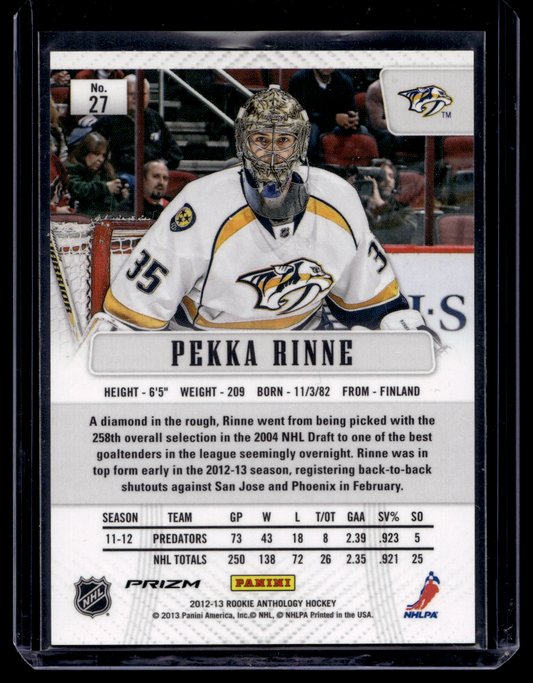2012-13 Panini Rookie Anthology - Prizm - Silver Prizm - Pekka Rinne #27