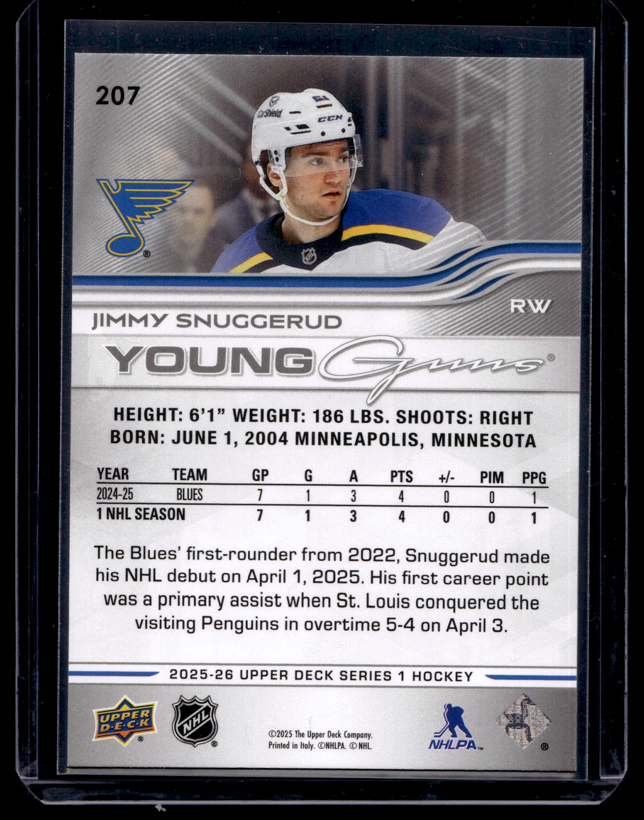 2025-26 Upper Deck Series 1 - Young Guns - Jimmy Snuggerud #207 RC