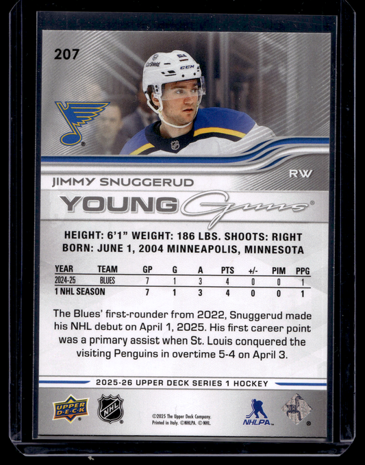 2025-26 Upper Deck Series 1 - Young Guns - Jimmy Snuggerud #207 RC